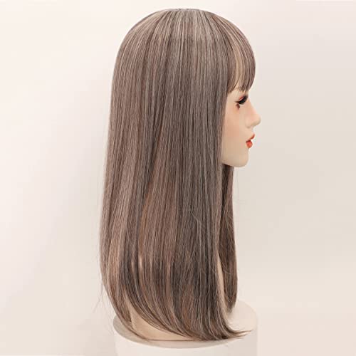 50cm Straight Head Forehead Topper With Thick Bangs Snythetic Middle Part Clip in Hair Topper for Women Cover Thin Hair (Grey) - Image 4