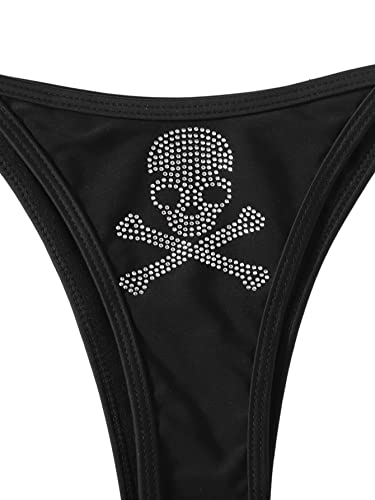 WDIRARA Women's Skull Pattern Halter Triangle Thong Sexy 2 Piece Bikini Swimsuit4
