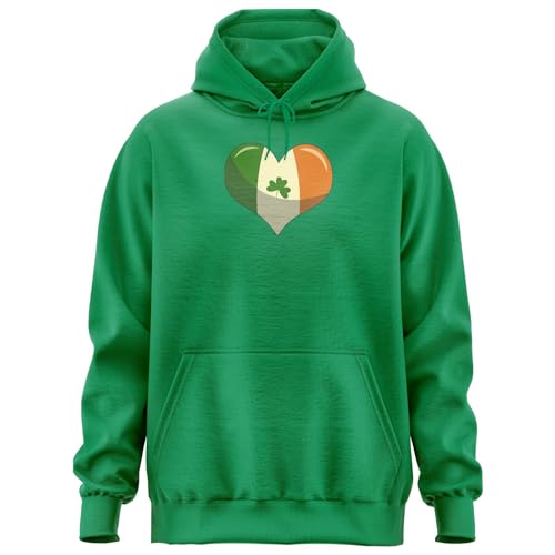 Ireland Flag in Heart Hoody, St Patricks Day Hoodie, Irish Long sleeve Hoody for Men Women Kelly Green