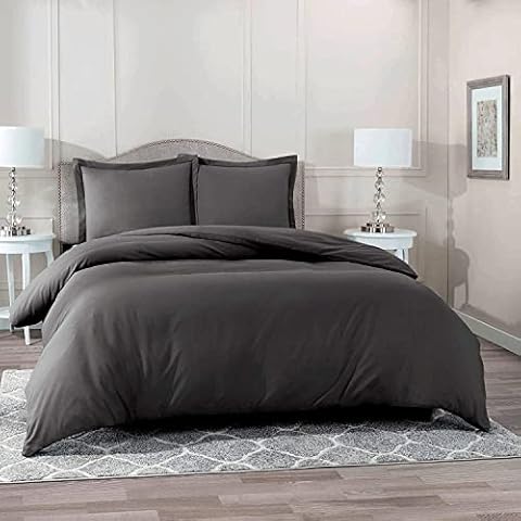 RESTURA Charcoal Gray Duvet Cover Set Twin XL Soft Double Brushed 3 Piece Egyptian Cotton Zipper Closure Comforter Cover 1000 Thread Count Breathable Wrinkle & Fade Resistant Cover