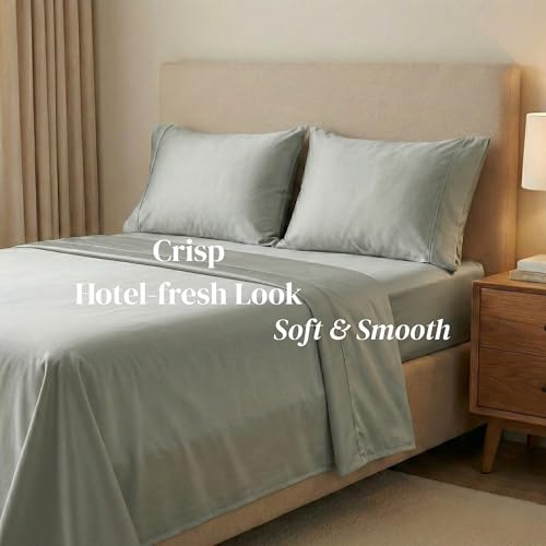 Image of Beckham Hotel Collection Pillowcases Queen Size Set of 2, Cool Touch Cotton Sateen Fabric, 500TC, Silky Smooth & Soft, Open End, Aqua Gray