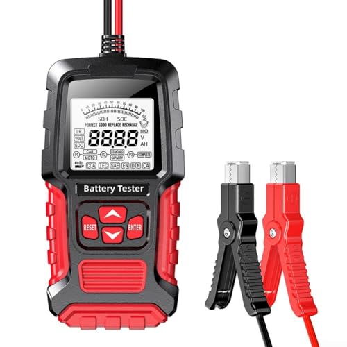 Tester per batteria auto per veicoli da 12 V e 24 V, analizzatore di batteria LCD, misurazione SOH/SOC/CCA/IR, compatibile con batterie allagate, AGM, EFB/GEL, gamma 3-200 Ah (rosso)