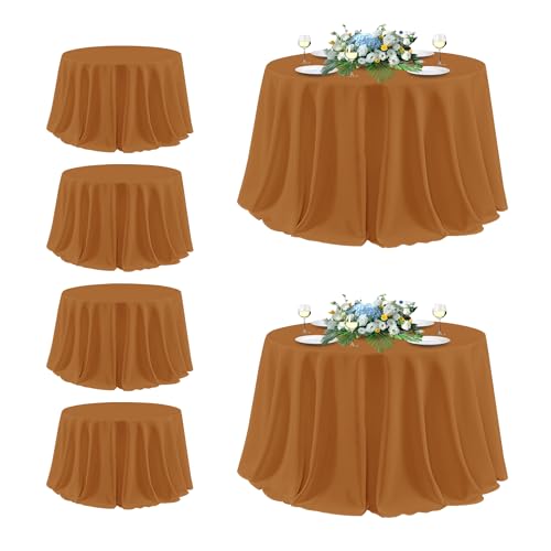 Image of sancua Thanksgiving Round Tablecloth 132 Inch Diameter, 6 Pack Bronze, Circle Polyester Fabric Light Brown Fall Table Cloth Cover for Harvest Wedding Party Reception Banquet (Fit 54-96 Inch Tables)