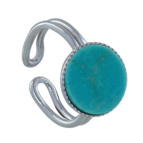Bague Argent 925 Turquoise Femme - Bijou Tendance Rond Dentelé