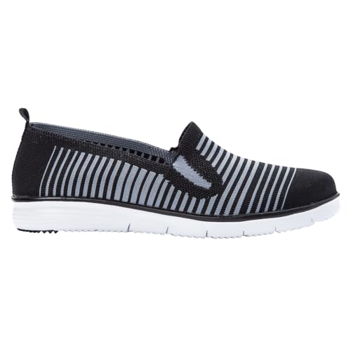 Image of Propet Womens Travel Fit Striped Slip On Sneakers Shoes Casual - Black, Grey