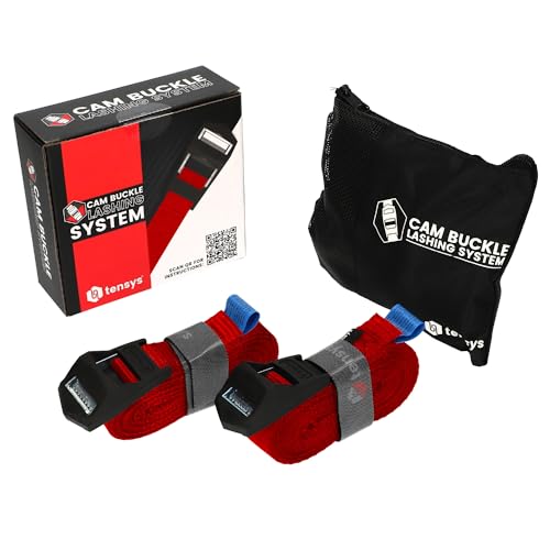 Image of TENSYS Heavy-Duty Cam Buckle Straps - Adjustable Tie Down Straps for Cargo, Moving, Roof Racks & More, Strong Webbing Strap with Buckles for Securing Luggage, Furniture, and Equipment - Red, 2 Pack