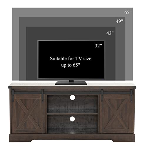 Squireewo Farmhouse Buffet Cabinet Sideboard With Sliding Barn Doors, Rustic Coffee Bar Cabinet Server With Storage And Adjustable Shelves, Cupboard Table For Kitchen Dining Room Living Room, Brown #TOP6