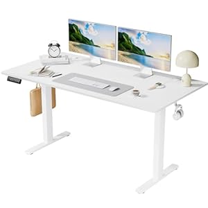 Standing Desk, 63×24 Inch Ergonomic Adjustable Height Electric Sit Stand Up Down Computer Table with Whole-Piece Desktop Board, Computer Workstation for Home Office, White(2 Packages)
