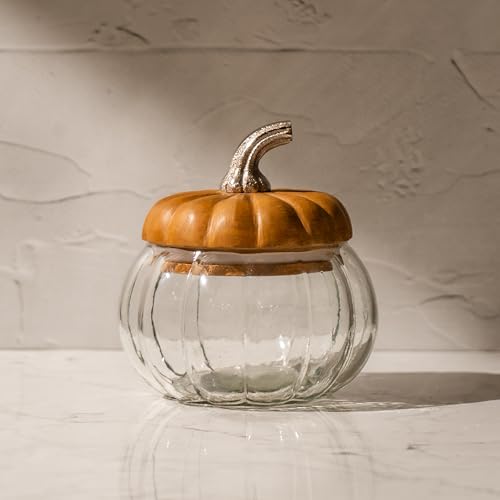 Image of Ember Glass Jar with Airtight Acacia Wood Lid | 650ml | 5.5 x 5.5 x 5.5 Inches | Handcrafted Glass Storage Jar for Cookies, Snacks, Candy, Spices & Dry Fruits | Decorative Kitchen Jar