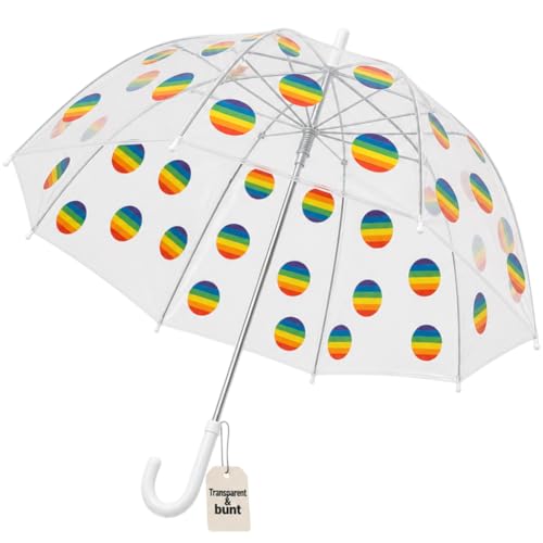 MIJOMA Parapluie dôme transparent avec pois arc-en-ciel - Diamètre 85 cm