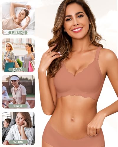 Image of Seamless Jelly Bras for Women No Underwire Push Up Bra Full Coverage V-Neck Wirefree Bralettes Soft T-Shirt Bra