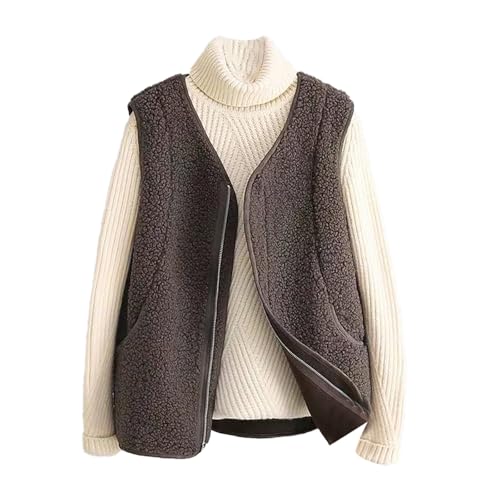 Chaleco de forro polar para mujer Z04 con botones en color café talla 3XL