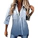 Camicia a Maniche Lunghe da Donna Casual alla Moda Camicia a Maniche Lunghe Stampata Sfumata Camicetta con Colletto rovesciato Maglie Bianche Cotone (M,Blu)