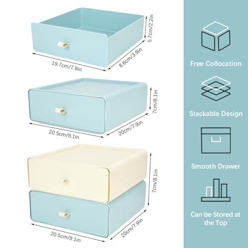 TIE-DailyNec 6 Stück Stapelbare Schubladenboxen, Kosmetik Organizer Schubladenbox, Aufbewahrungsbox mit Schubladen, Make-up Organizer für Schreibtische, Schminktische, Büros (6 Farben)