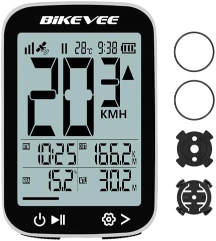 Bikevee Bike Speedometer GPS Wireless Cycling Computer – Auto Start/Stop, Auto Backlight, Waterproof Bicycle Odometer MPH KM/H, 2.4" LCD Display - Black & White