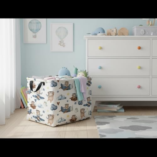 Image of Rectangular Kids Basket Baby Girl Basket Fabric Storage Bin Organizer Box Room Decor(Bear Pilot)