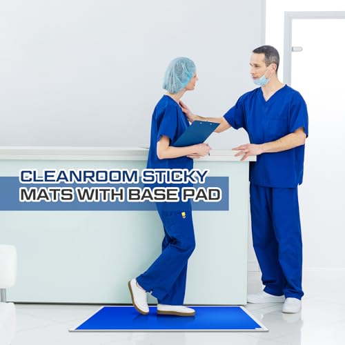 Image of Nuanchu Adhesive Mat Pad Include 1 Sticky Non Slip Base Pad 2 Tacky Dust Mats Construction of 30 (60 Sheets Total) for Clean Room Science Lab Matting Hospital(18x36 Inches,Blue,60 Sheets)