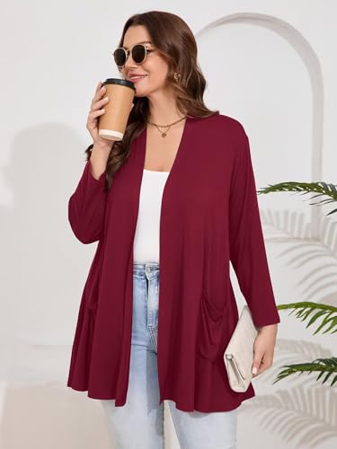 Image of BELAROI Plus Size Lightweight Cardigan Sweaters for Women Casual Open Front 3 /4 Sleeve Cover Up