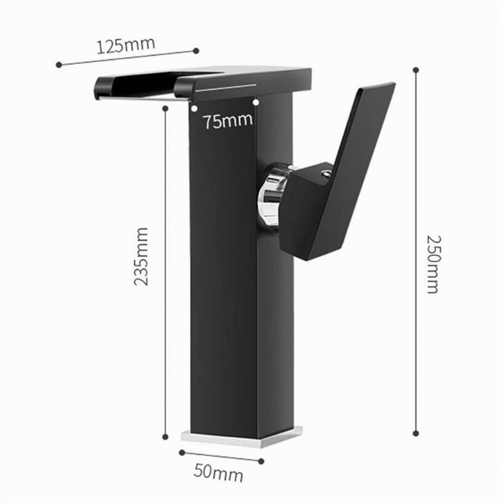 Grifo De Baño Cascada Grifo De Lavabo Led, Caño Alto, Grifo Mezclador Agua Fría Y Caliente, Elegante Monomando Latón Grifos Fregadero, Con Válvula De Cerámica, Estilo Moderno, Negro