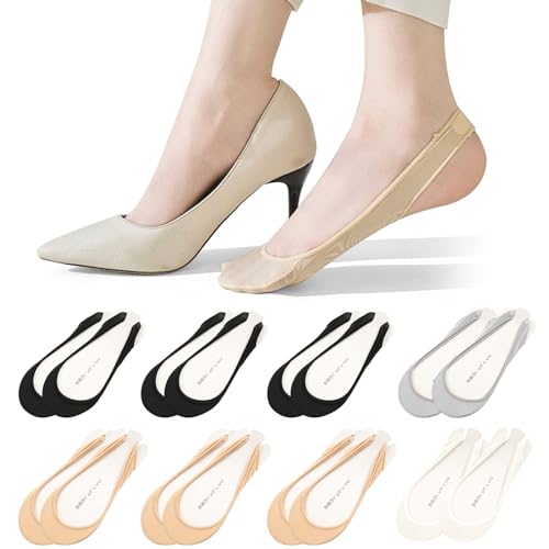 ZOCONE 8 pares Calcetines Invisibles Mujer Pinkies 37-40 para Tacones Altos Destalonados, Calcetines de Mujeres Invisible Cortos con Cojín de Esponja y Silicona(4 Color)