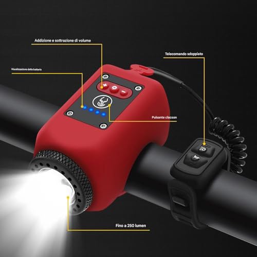 Klaxon de vélo électrique avec éclairage LED rechargeable USB étanche - 6