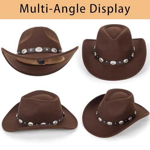Eohak Shapeable Western Cowboy Hat For Men Women Felt Fedoras Cap Outback Cowgirl Jazz Hats With Belt Buckle M/L thumb #6