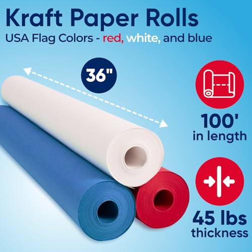 Kraft Paper Set 36" x 1200" (100 ft) Patriotic Red, White, and Blue by Paclord - Image 2