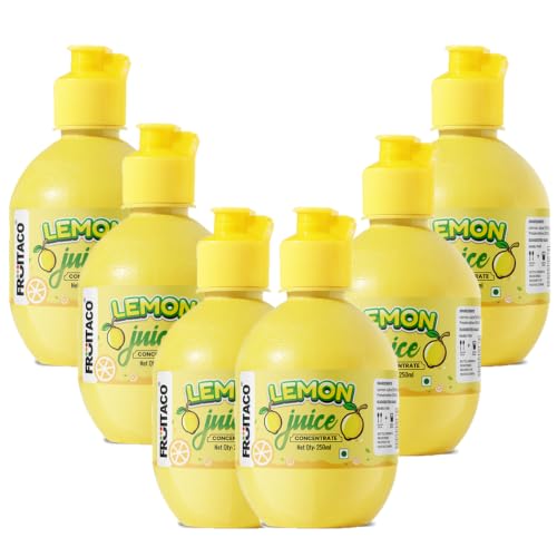 Image of Fruitaco Yellow Lemon Juice Concentrate - Pack of 6 (1500ml) | Equivalent to 150 Lemons | Pocket Bottle | Easy to Use in Cooking, Beverages, Shikanji, Lemonade & More