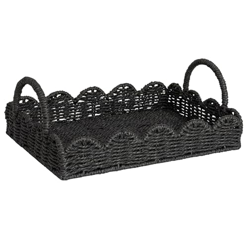 Household Essentials Handwoven Tray with Scalloped Edge and Handles, Natural