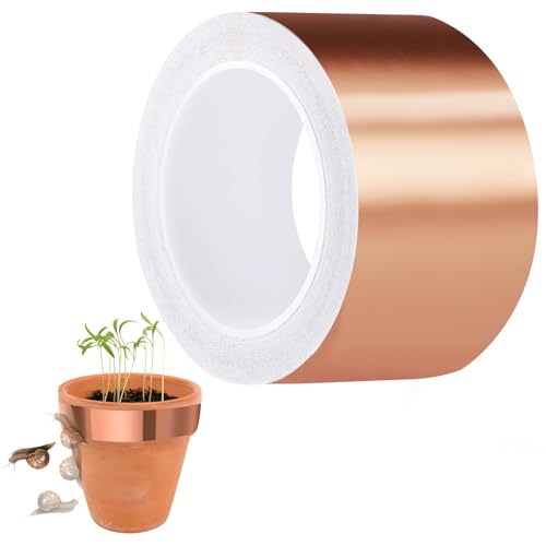 Nepfaivy Schneckenschutz Kupferband gegen Schnecken Selbstklebend- 70mm × 20m Schneckenabwehr Kupferband Hochbeet Gärten Balkone für Pflanzenschutz, Kupferfolieband EMI Abschirmband 1