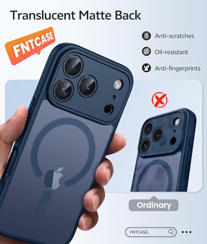Image of FNTCASE for iPhone 17 Pro Case: [Compatible with Magsafe] Translucent Matte Cases with [Full Camera Protection] [Screen Protector] Military Grade Shockproof Protective Phone Cover - Blue