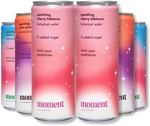 Moment Adaptogen Drink (Shark Tank) - Sparkling Combo Variety (new). Contains L-Theanine, Ashwagandha, & Ginseng for Focus & Stress Relief. 0 Added Sugar. 15-20 Calories. Alcohol & Caffeine Free. No Preservatives (11.5 fl oz. 12-pack)