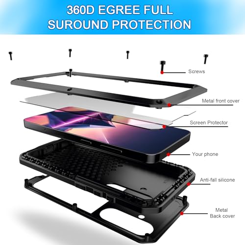Marrkey for Galaxy S24 Case,Full Body Protective Cover Heavy Duty Shockproof [Tough Armour] Aluminum Alloy Metal Case with Silicone Built-in Screen Protector for Samsung Galaxy S24 6.1\" - Black - Thumbnail 7