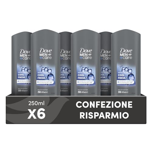 Dove, Dove Men+Care Duschgel für Herren, 3-in-1, feuchtigkeitsspendend, für Körper, Gesicht und Haare, mit Mikro-Moisture-Technologie, spendet 24 Stunden Feuchtigkeit, 6 Stück à 250 ml