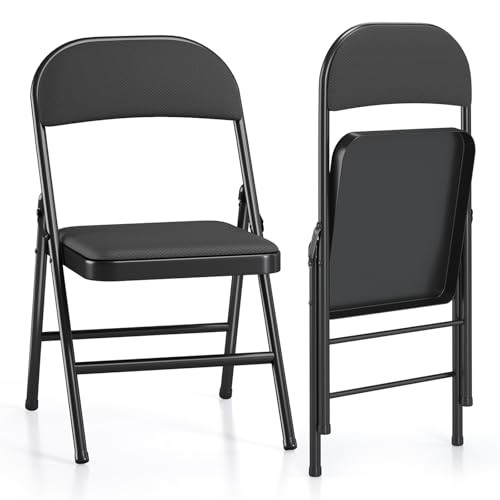 RUIE Lot de 2 Chaises Pliantes de Jardin en Tissu, Chaise Pliable avec Assise et Dossier Rembourrés, Chaise Pliante Intérieur Extérieur, Idéale Salle à Manger Camping Cuisine, Chaises Empilables Noir