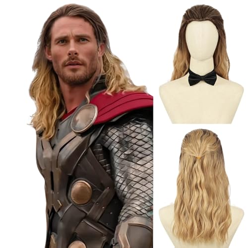 QUEENTAS Long Black Brown Wigs for Men Synthetic Cosplay Hair Wig