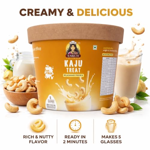 Image of Nairuti Vyutpadan Kaju Treat Milkshake Premix 150g | Premium Cashew Dry Fruit Shake Mix | Instant Creamy Cashew Milk Drink Powder | No Preservatives, No Artificial Color, Natural Healthy Energy Drink | Ready In A Minute - Milkshake Premix