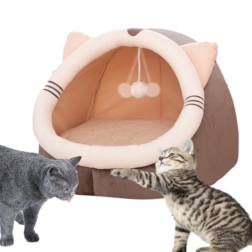 Cueva de perro | Cama para perro semicerrada con cueva de manta y juguete de peluche – Cama de cueva para perros calientes para mascotas lavables para perros pequeños, cachorros, cha