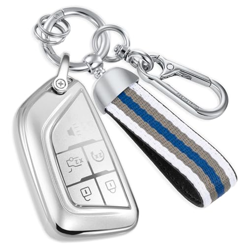 Image of Key Fob Cover for Cadillac, Silver Woven Loop Keychain