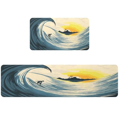 Alfombrillas de cocina para pasillo y cuarto de lavado con diseño surfero absorbente 2