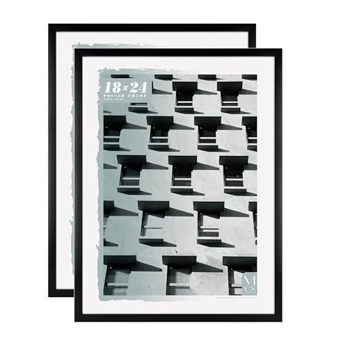 Image of MCS Foundation 18x24 Poster Frame Traditional Black, Vertical & Horizontal Wall Hanging Large Picture Frame for Photos, Posters & Art Prints (2-Pack)