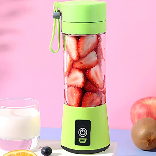 Retoo Draagbare persoonlijke mini-mixer met 1500 mAh en 380 ml, elektrische blender, 4 messen, geschikt voor smoothies, milkshake, fruitshake, USB-sapmixer, reizen, thuis, outdoor, groen - Afbeelding 3