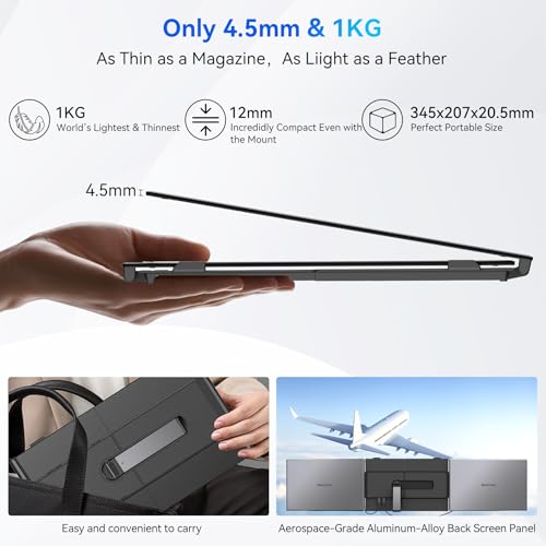 Blackview DCM6 Laptop Bildschirm Erweiterung 14 Ultradünn 4,5mm 0.9KG, 1080P FHD Triple Screen Laptop Monitor für Laptop 13-17,3, HDMI/USB-A/USB C TÜV SÜD Portable Monitor für PC/Mac/PS3/4/5/Xbox