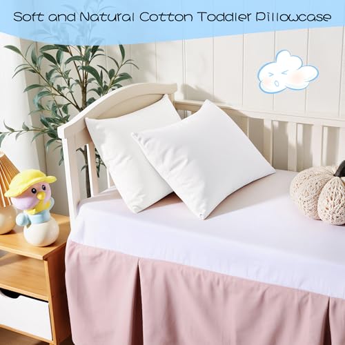 Image of 100% Cotton Toddler Pillow Protectors with Invisible Zipper, 600 Thread Count Sateen Wave Soft Breathable Hypoallergenic Nursery Pillowcases for Kids, 13x18 Inches, Set of 2