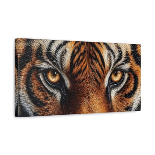 Tableau moderne tigre yeux orange noir déco murale salon 50x25cm