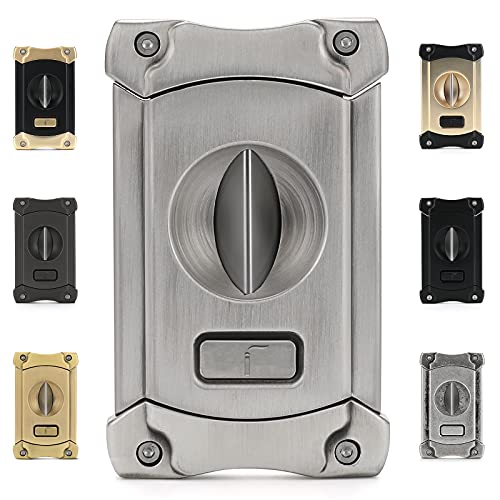 Citree Cigar Cutter, Stainless Steel V-Cut Cigar Cutter With Build-In Cigar Puncher, Attractive Gift Box (Silver) #TOP6