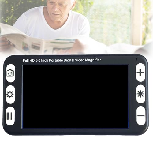 Portable Digital Magnifier, 5.0 Inch Electronic Reading Aid, 800x480 W/Foldable Stand, Lens Autofocus, 2-48X Zoom, for Reading, Studying, Examining Small Objects,Black