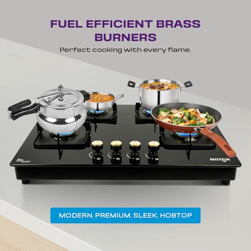 Milton Champion Top Hob Cooktop 4 Burners LPG Gas Stove | Manual Ignition | 8mm Toughened Glass Top | ISI Certified | 360 Degree Nozzle | Modern... - Image 3