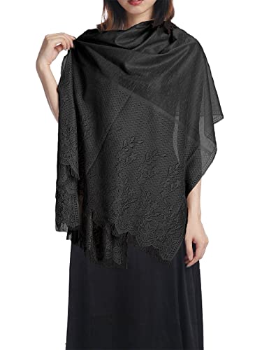 EASEDAILY Women's Shawls and Wraps for Evening Dresses Flower Lace Wedding Scarf Bridal Shrug with Fringe for Bride