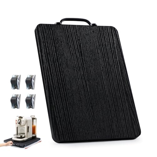 Appliance Slider, Sliding Tray for Coffee Maker, Coffee Pot Slider for Countertop, Kitchen Appliance Rolling Tray with Rubber Wheels,Medium - Long, Black (9.5” X 13”)